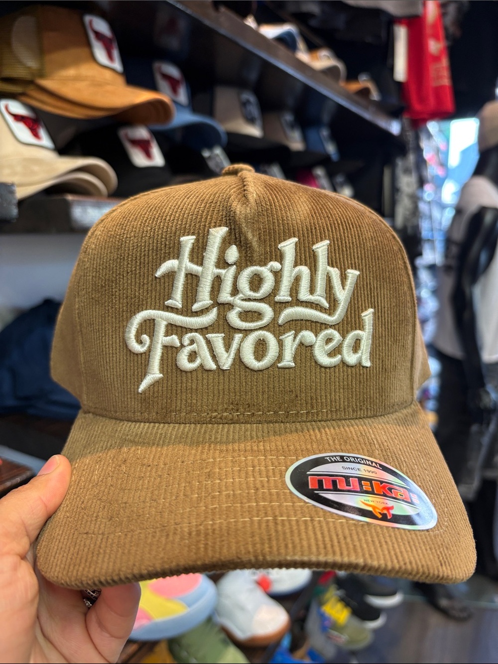 Highly Favored Embroidered Corduroy Cap - Brown & Cream